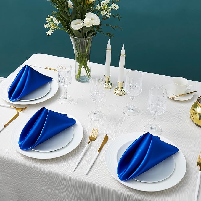 100 Pack Square Satin Dinner Napkins, 20x20 Inches Silky Soft Smooth Table Cloth Napkins for Restaurant Weddings Banquet Party Decoration, Royal Blue