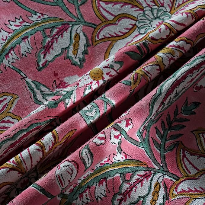 Ridhi Round Tablecloth Hand Block Print 100% Cotton Reusable Candy Pink 132 Inch Table Cover Decorative Everyday Use for Dining, Home, Party, Wedding, Farmhouse, Party Gift for Spring, Mother's Day