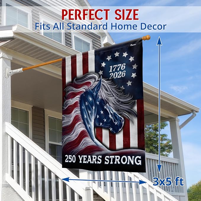 FLAGWIX American 250 Years Anniversary Patriotic Horse Flag - Polyester Double-sided Yard Flags For Outside 3x5 ft. Flag - 4th of July Decorations for Home Farm Yard Garden Decor Banner