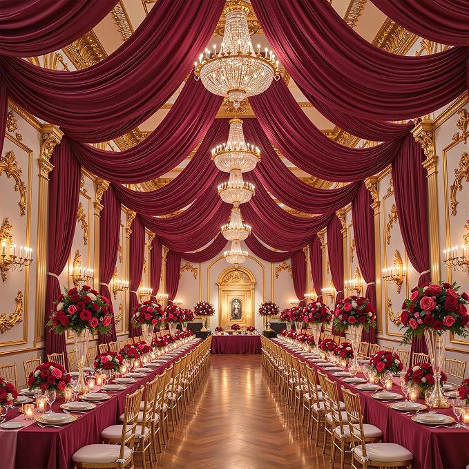 40ft x 15ft Burgundy Backdrop Curtain Panels for Weddings - Wrinkle-Free Polyester Photo Drapes for Birthday Party, Photography Background, Stage Decor
