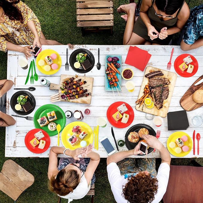 Domensi 280 Pcs Juneteenth Decorations Disposable Paper Plates Napkins Cups Plastic Forks Knives Spoons for African American Appreciation Month Rasta Afro Festival Freedom Day