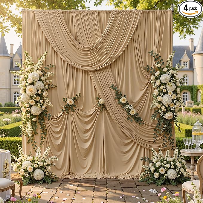 20ftx10ft Champagne Backdrop Curtains for Parties, Wrinkle Free Photo Curtains Backdrop Drapes 4 Panels Back Drop Cloth Drapery for Wedding Birthday Photography Background