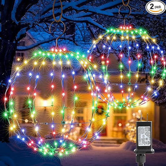 Flacchi Set of 2 Christmas Hanging Ball Lights - 2 Sizes of Connectable Hanging Tree Globe Fairy Lights with 8 Lighting Modes,Timing Function Waterproof Indoor Outdoor (Multicolor)