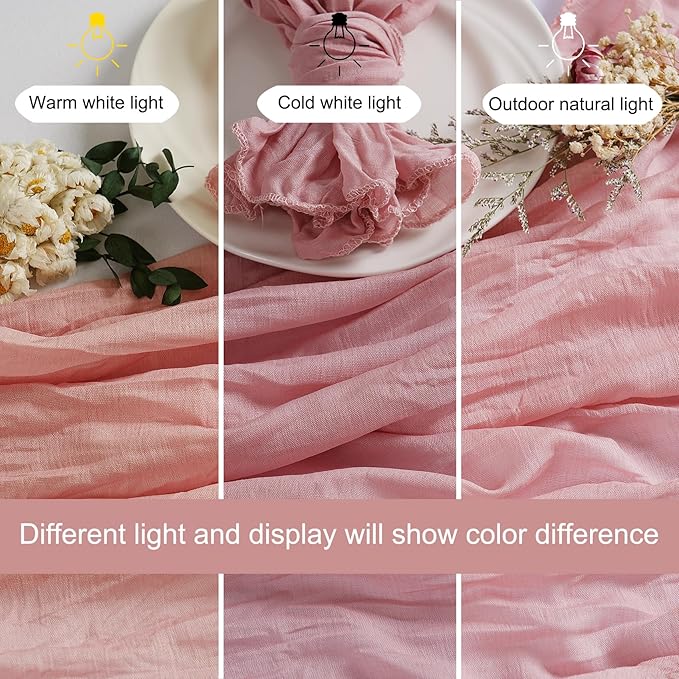 LZY 60 Pack Gauze Cheesecloth Napkins 20x20 Inch Dinner Cloth Napkins, Soft Boho Table Napkins Rustic Wrinkled Cheese Cloth Napkins Bulk for Wedding Party Baby Shower Event Decor (Dusty Pink)