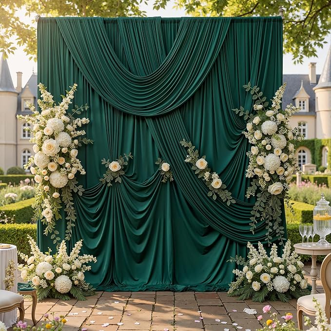 30ftx10ft Wrinkle Free Hunter Green Backdrop Curtains for Party Background, 6 Panles Silky Green Photo Backdrop Drapes Back Drop Cloth for Wedding Birthday Photography Baby Shower Decor
