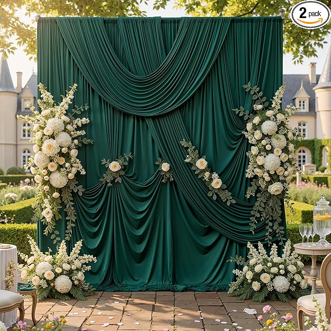 10ftx10ft Hunter Green Backdrop Curtains for Parties, Wrinkle Free 2 Panels Silky Polyester Photo Backdrop Drapes Back Drop Cloth Drapery for Wedding Birthday Photography Background