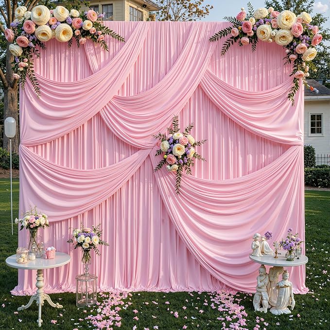 20 x 10ft Pink Backdrop Curtains, Baby Pink Wrinkle Free Draping Fabric Wedding Birthday Baby Bridal Shower Graduation Party Drapes for Backdrop Photography Photo Booth Background Decoration
