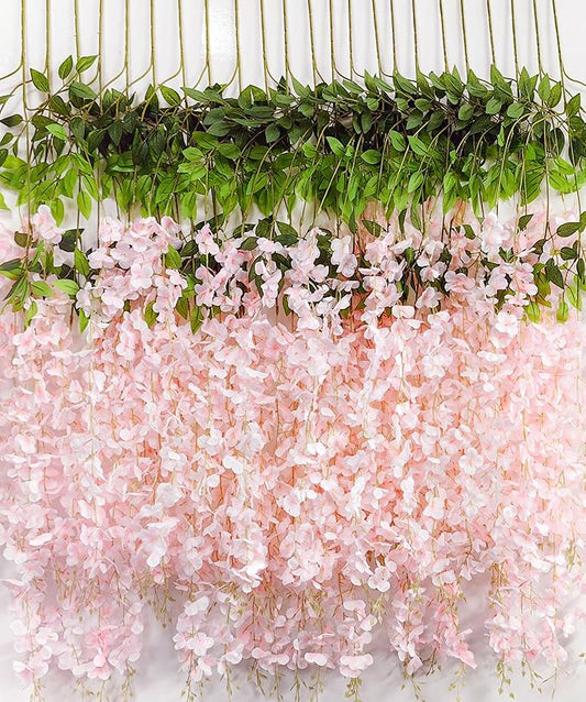 36pcs Artificial Wisteria Flowers 3.6 Feet/Piece Pink Dense Artificial Fake Wisteria Vine Ratta Hanging Garland Silk Flowers String Home Party Wedding Decor（Pink-Dense）