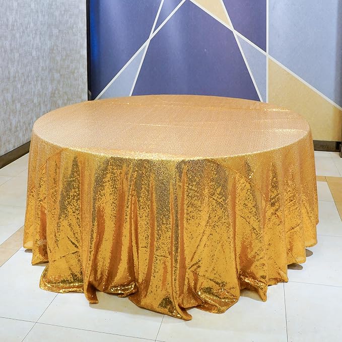 Sequin Tablecloth 108" Round Gold Table Cloth Glitter Tablecloth Sparkly Drape Table Covers for Wedding Birthday Ceremony Party Baby Bridal Shower Decorations
