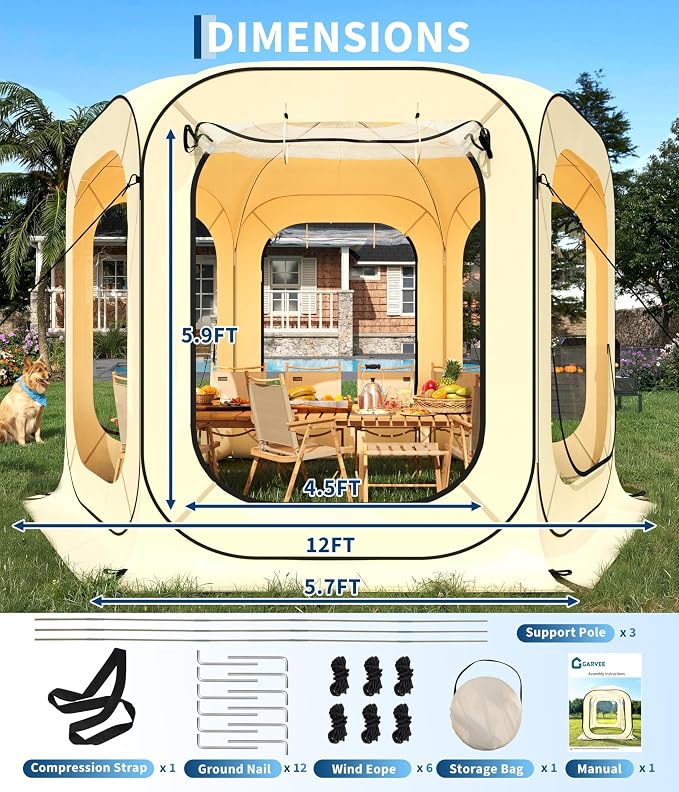 12X12 ft Outdoor Pop Up Bubble Tent, Garden Dome Igloo Tent 4-6 Person All-Weather Shelter Pod for Camping, Backyard Events, Beach