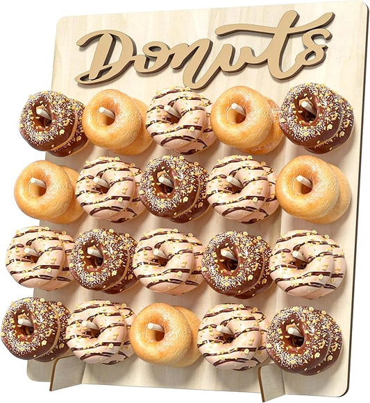 Donut Wall Display Stand, Wooden Doughnut Holder Display 20 Donuts, Donut Holder Board for Donut Grow Up Party, Birthday, Wedding, Baby Shower, Donut Party Decorations (Natural)