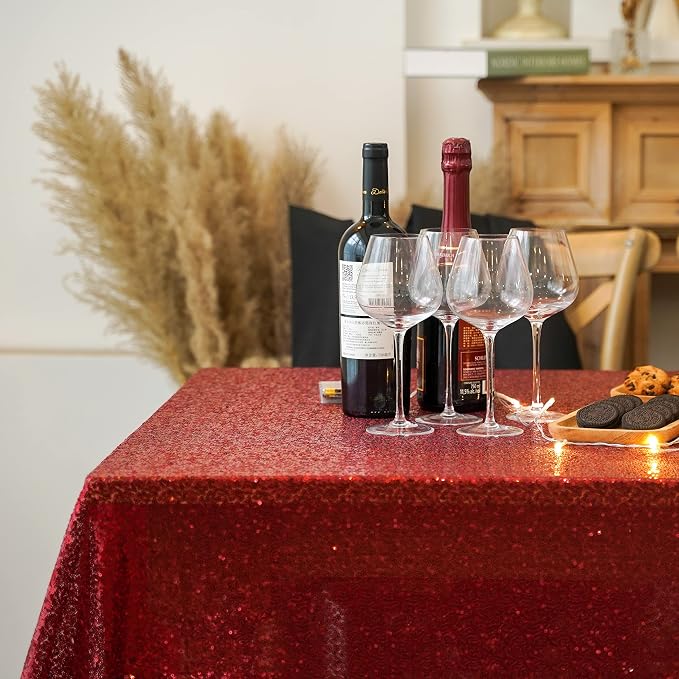 Sequin Tablecloth 90"x132" Burgundy Party Glitter Tablecloth Rectangular Sequin Table Cover Overlay Glitter Wedding Birthday Reception Decoration Baby Bridal Shower Christmas Decorations