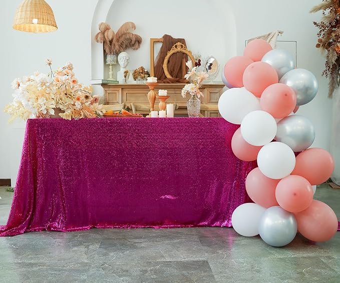 60 x 102 Inch Hot Pink Sequin Tablecloth Rectangle Sparkle Table Cover for Wedding Birthday Party Festival Ceremony Cake Dessert Table Cloth