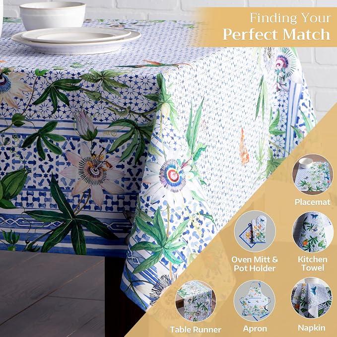 Maison d' Hermine Table Cloth Rectangle Table 100% Cotton 60 x 108 Inches Tablecloth Reusable Decorative for Dining Kitchen Room Farmhouse Party Home Hotel Restaurant Spring Summer - Passiflora