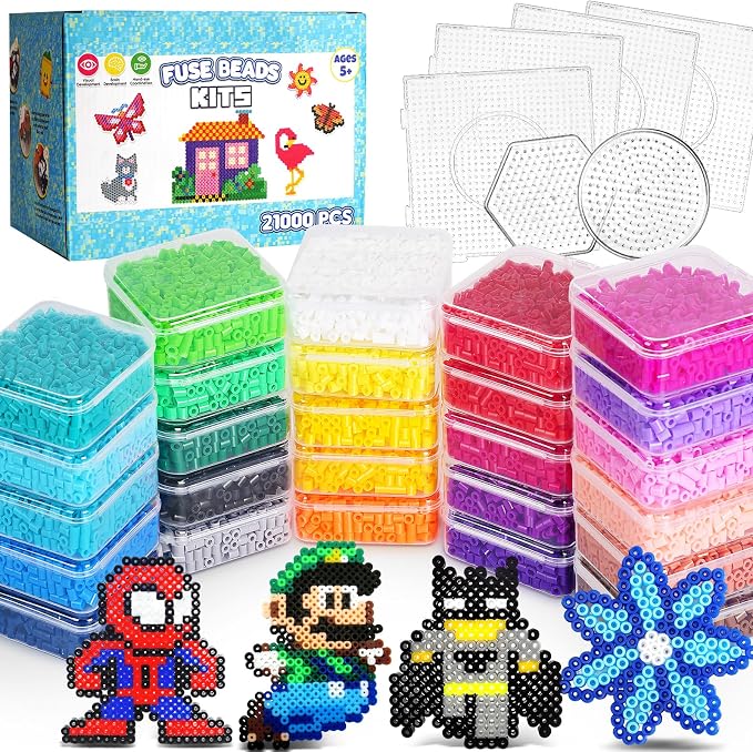 FUNZBO 21000 5mm Fuse Beads Kit - 26 Colors Individual Pack, Homeschool Arts and Crafts Supplies for Kids, Toys Set, Art Decorations for Room, Toys Gifts for Girls and Boys Age 5+
