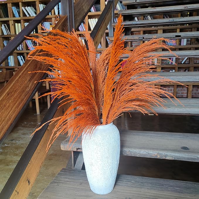 Burnt Orange Pampas Grass Decor Tall,Long Natural Pampas Grass for Floor Vase , Dried Pompas Floral, Elegant Feather Flowers,Wedding Living Room Decorations(Natural Orange, 6pcs 43.3"(110cm))