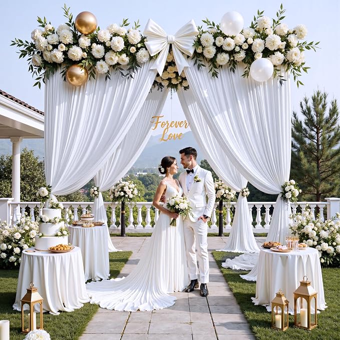 12ft x 10ft White Backdrop Curtains for Parties, Wrinkle Free 2 Panels Photo Backdrop Drapes Back Drop Cloth for Wedding Birthday Photography Background Decor