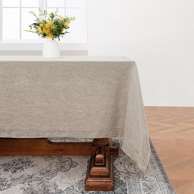 Linen World Linen Tablecloth,100% French Linen Natural Tablecloth 55" x 55" Inch,Washable Square Tablecloth for Dining,Outdoor,Weddings and Restaurants,Decorative Thanksgiving Christmas