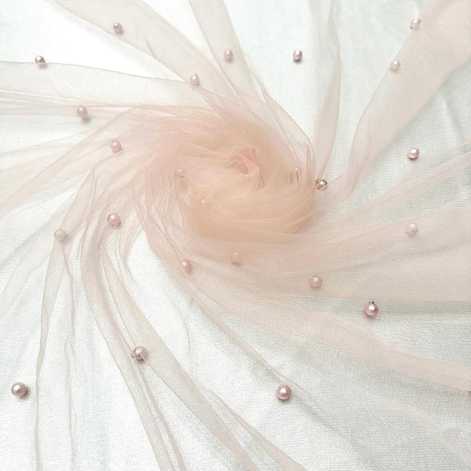 Pearl Pink Gauze Pearl Table Runner 120 Inch 10FT, Seasonal Sheer Dining Holiday Wedding Birthday Baby Shower Tulle Summer Table Decor for Home Party