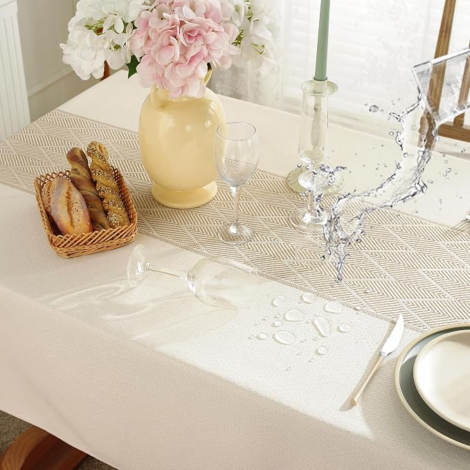 Linen Tablecloths for Rectangle Tables,Fabric Tablecloth Advanced Waterproofing Technology for Dinningroom,Farmhouse
