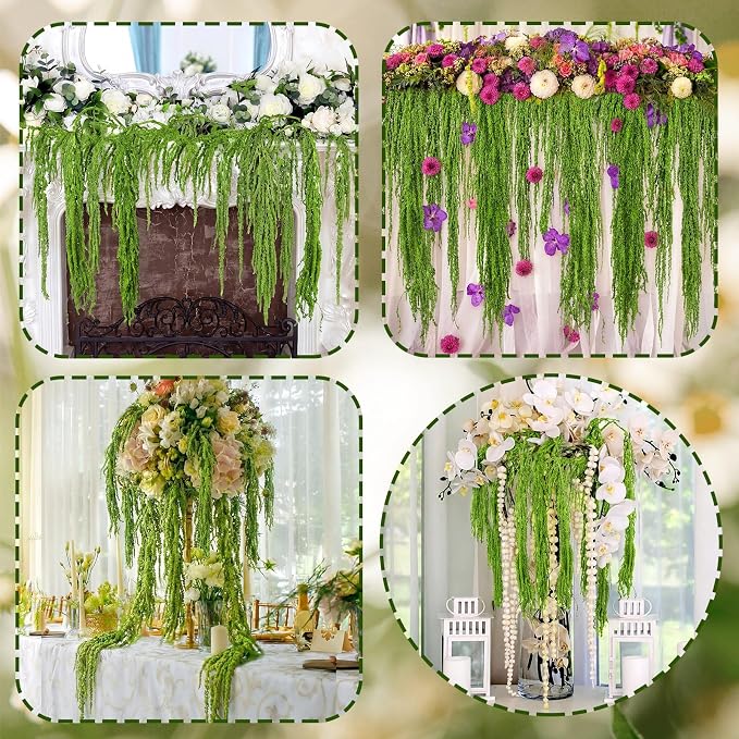 Suncalla 36 Pcs Green Spring Natural Dried Amaranthus Hanging Flowers Amaranthus Artificial Flowers for Wedding Arch Bouquet Floral Garland Wall Home Decoration (23 Inch)