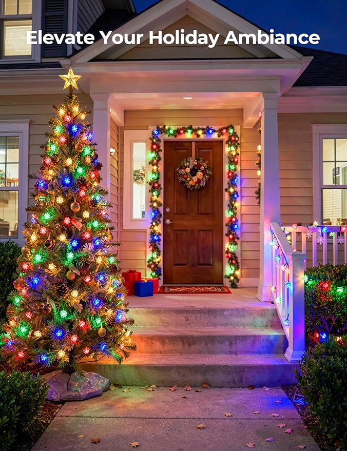 Brightown 2 Pack Solar String Lights Outdoor Waterproof, Total 46FT 100 LED Multicolor Flower Fairy Lights for Christmas Yard Garden Tree Patio Lawn Holiday Outdoor Decor