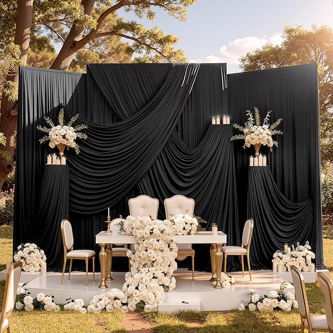 20ftx10ft Wrinkle Free Black Backdrop Curtain for Parties, 4 Panels 5x10ft Silky Polyester Photo Backdrop Drapes Back Drop Cloth Drapery for Wedding Birthday Photography Background Decor