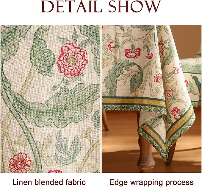 patdrea Vintage French Linen Tablecloth,Rectangular,71"x55"-Cecilia A | Colorful Elegant Table Cloth for Rectangle Table,Floral Vine Patterned,for Dining Room Tea Party Thanksgiving
