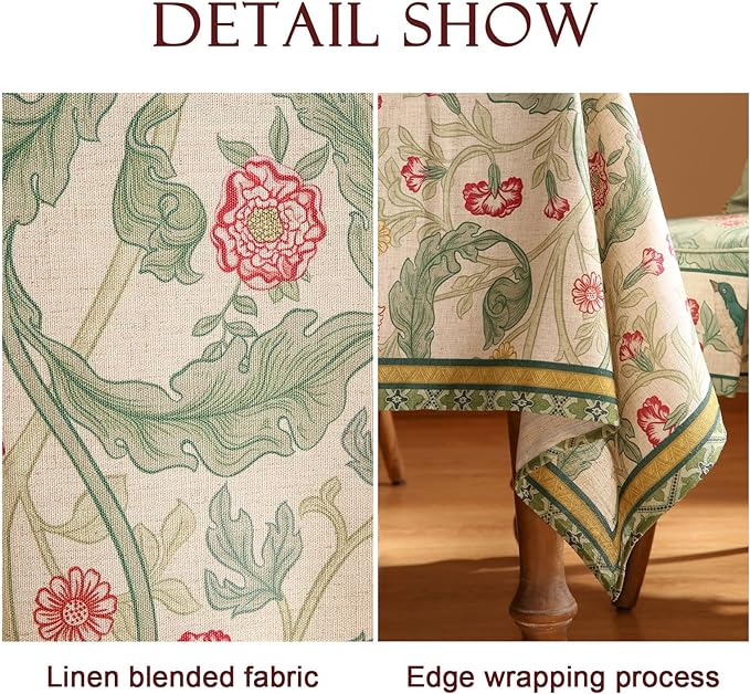 patdrea Vintage French Linen Tablecloth,Square,67"x67"-Cecilia A | Colorful Elegant Table Cloth for Square Table,Floral Vine Patterned,for Dining Room Tea Party Thanksgiving