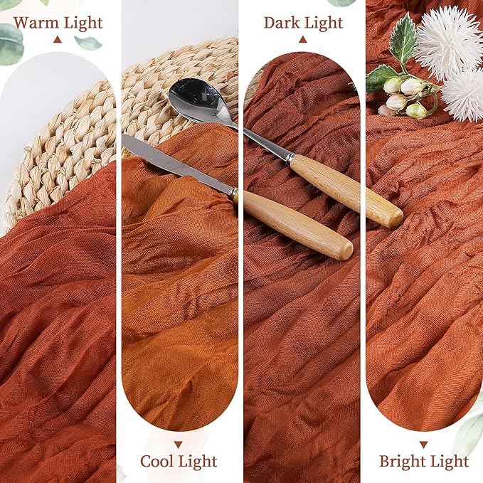 12 Pack Terracotta Cheesecloth Table Runner 10FT Long Boho Gauze Table Runner Rustic Sheer Runner for Wedding Bridal Baby Shower Birthday Party Table Decor Home Easter Thanksgiving Decor