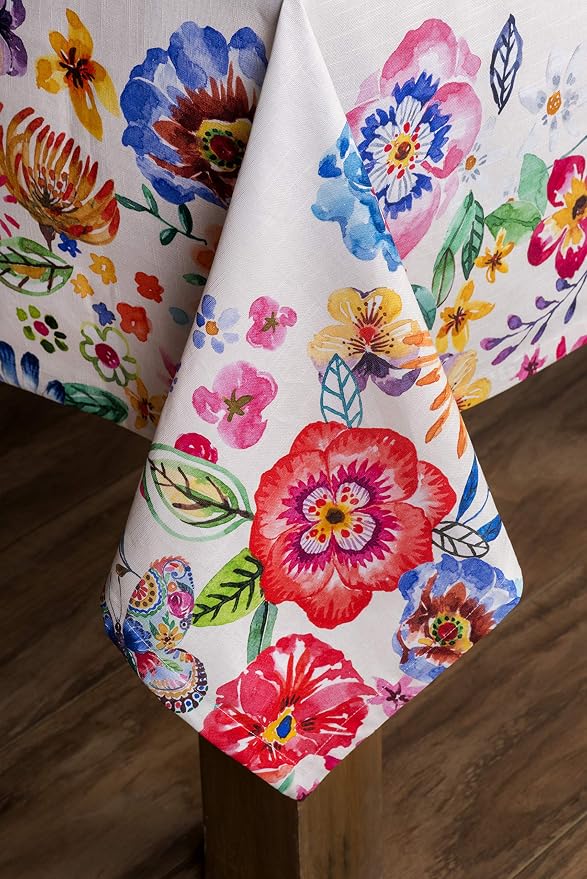 Maison d' Hermine Table Cloth Rectangle Table 100% Cotton 70 x 108 Inches Tablecloth Reusable Decorative for Dining Kitchen Room Farmhouse Party Home Hotel Spring Summer - Happy Florals - High Summer