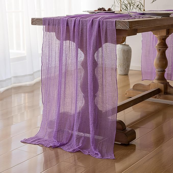 Keketoarrange 3pcs Spring Table Runner Lavender Gauze Rustic Boho Lilac Cheesecloth Grape Table Runner 120 Inch 10 FT for Wedding Baby Bridal Shower Birthday Party Long Sheer Home Decorations