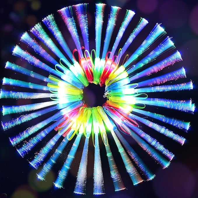 SHQDD 200PCS Glow Fiber Optic Sticks, LED Light Wands, Glow in The Dark Party Supplies, Fiber Optic Wands for Weddings, Birthdays&Events,Flashing LED Party Favors,Colorful Light Sticks for Kids&Adults