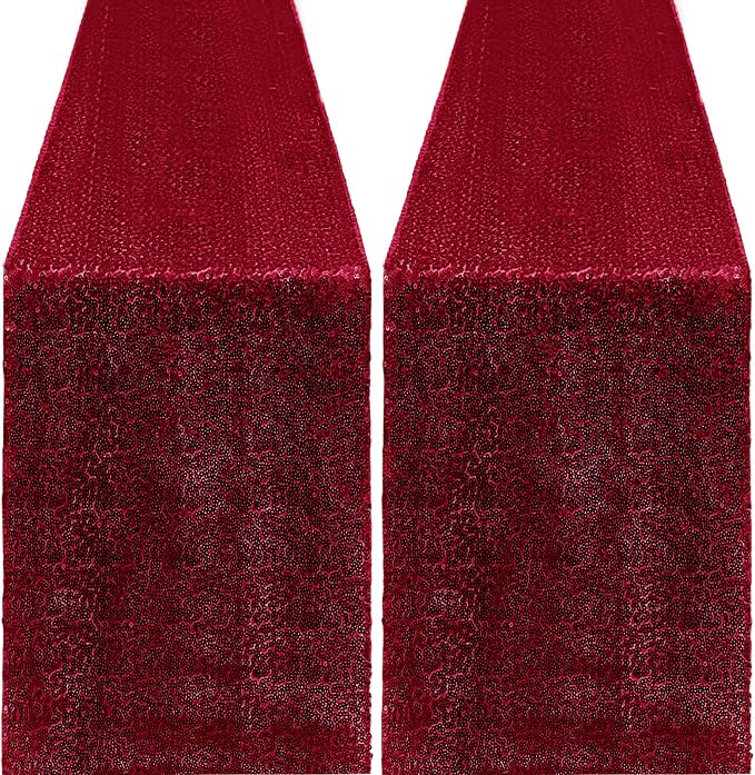 2 Packs 12 x 72 inches Sequin Table Runner, Burgundy Glitter Table Runner for Birthday Party Supplies Wedding Engagement Baby Shower Holiday Celebration Event Decorations