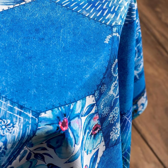 Maison d' Hermine Table Cloth Round Table 100% Cotton 63 Round Inches Tablecloth Reusable Decorative for Dining Kitchen Room Farmhouse Party Home Hotel Restaurant Spring Summer - Summer Blues