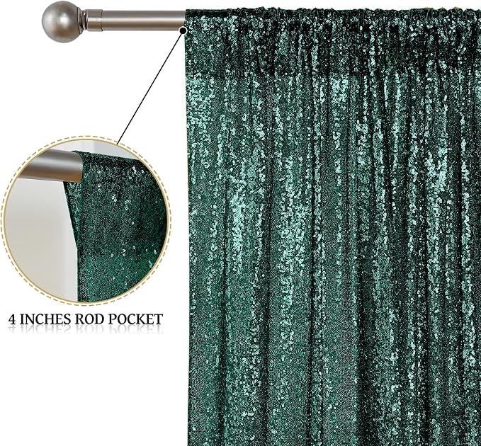 Sugargirl Dark Green Sequin Backdrop Curtain 6 Panels 2FTx8FT Glitter Dark Green Background Drapes Sparkle Photography Backdrop for Party Wedding Birthday Wall Decoration