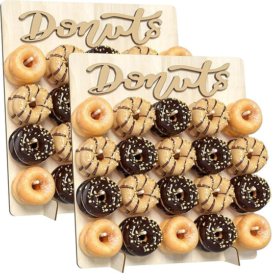 Donut Wall Display Stand, 2 Pack Wood Donut Peg Board Holds 40 Donuts, Large Donut Display Stand for Party, Donut Holder Stand Party Decorations,(Natural)