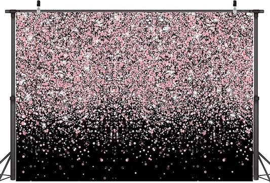 Birthday Backdrop 10 x 6 ft Girls Woman Birthday Wedding Party Decorations Banner Black Golden Theme Background Photo Booth Props Supplies for Graduation Anniversary (Black-Pink, 10 * 6 ft)