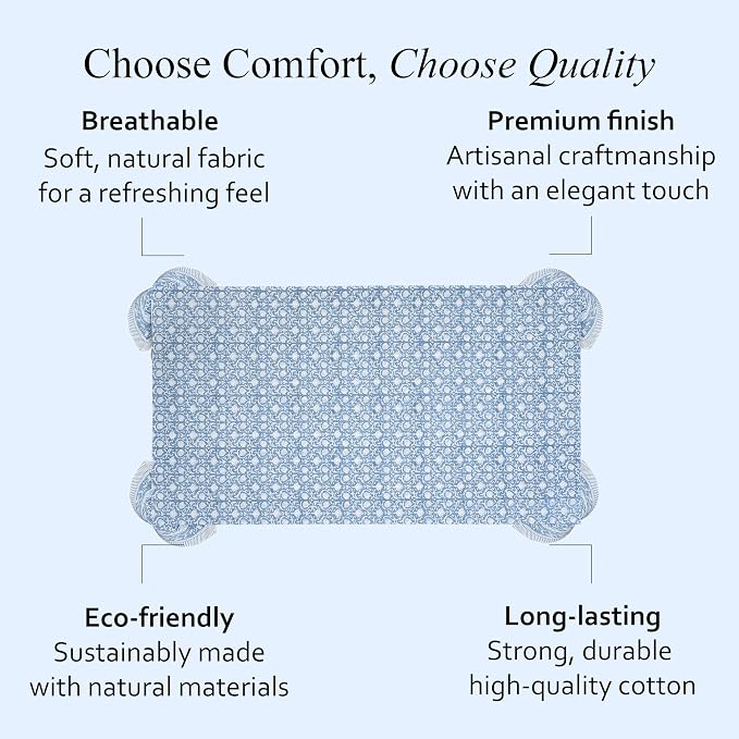 CPC Azure Regal Tablecloth 100% Cotton 70x118 Inch Indian Block Print Rectangle Table Cover, Table Cloth for Gifting in Weddings, Halloween, Fall, Christmas, Thanksgiving