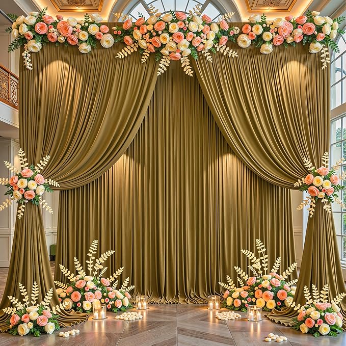 Gold Brown Backdrop Curtains-Wrinkle-Free Polyester Photography Drapes Party Curtain Background for Baby Shower Wedding Decorations- 16 X10FT