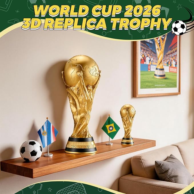 2026 World Cup Trophy Replica -14.6" PVC Souvenir & Decoration, Football Champion Cup Gift