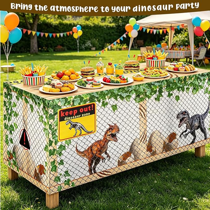 6FT Dinosaur Tablecloth,Dinosaur Birthday Decorations,Washable Fabric Polyester Rectangle Table Cover for Birthday,Picnic, Baby Shower, Dino Party Themed Party Supplies