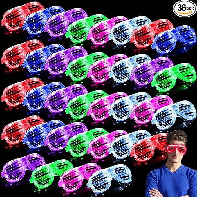 iGeeKid 36 Pack LED Glasses Glow Sticks Glasses Light Up Party Favors Glow In The Dark Party Supplies for Kids Adults Rave Neon Valentines Day Light Up Toys Gifts for Birthday Wedding Carnival Party