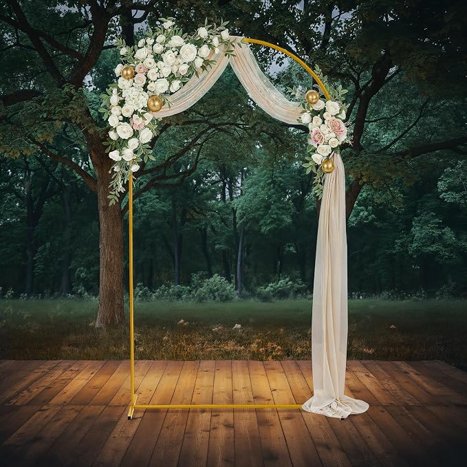 Gold Metal Arch Backdrop Stand for Wedding & Birthday Party Decorations, Foldable Balloon Arch Frame with Easy Assembly, Photo Booth Backdrop Décor with Fairy Lights Options
