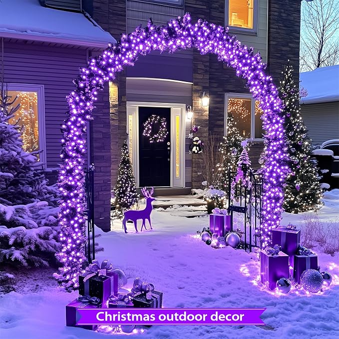 JMEXSUSS 2 Pack Solar String Lights Outdoor Waterproof, Total 400 LED 151FT Solar Christmas Lights Outdoor, 8 Modes Christmas Light for Outside Patio Yard Tree Decorations, Purple