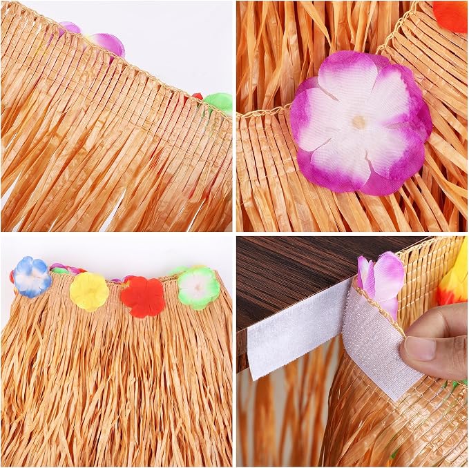 Fovths 12 Pack Luau Grass Table Skirt Natural 9 Feet x 29.5 Inch Hawaiian Table Skirt for Tropical Hawaiian Party Decorations Luau Party Costume, Reddish Golden Brown
