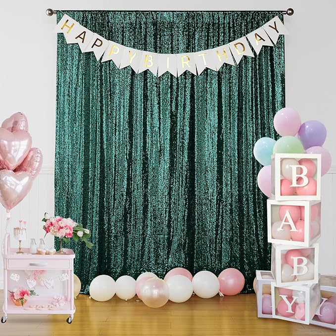 Sugargirl Dark Green Sequin Backdrop Curtain 6 Panels 2FTx8FT Glitter Dark Green Background Drapes Sparkle Photography Backdrop for Party Wedding Birthday Wall Decoration