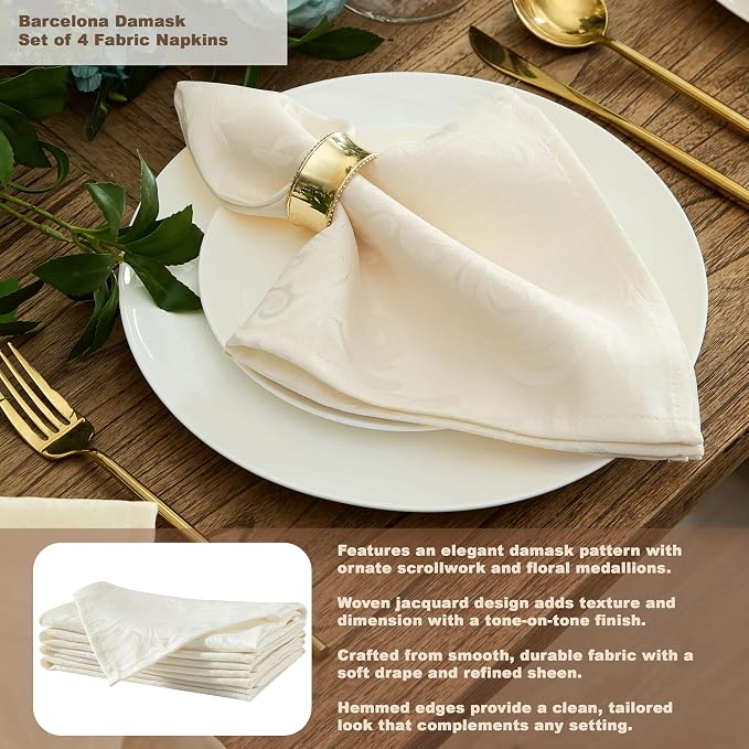 Newbridge Barcelona Luxury Damask Fabric Tablecloth, 70” Extra Wide x 168” Rectangle, Antique White, 100% Polyester, No Iron, Soil Resistant Dining Room, Party and Banquet Table Cover