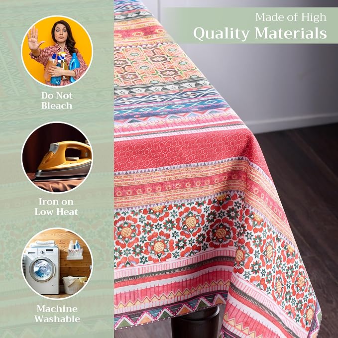 Maison d' Hermine Table Cloth Rectangle Table 100% Cotton 70 x 108 Inches Fall Tablecloth Reusable Everyday Use for Thanksgiving Christmas Decorations Dining Farmhouse Party (Ispahan)
