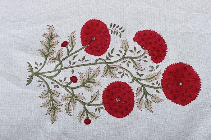 Ridhi Falum Red Hand Block Print Cotton Rectangle Tablecloth 118" x 70" inches Reusable Table Cover Decorative Everyday Use for Dining Room, Farmhouse, Home Gift for Spring, Mother's Day